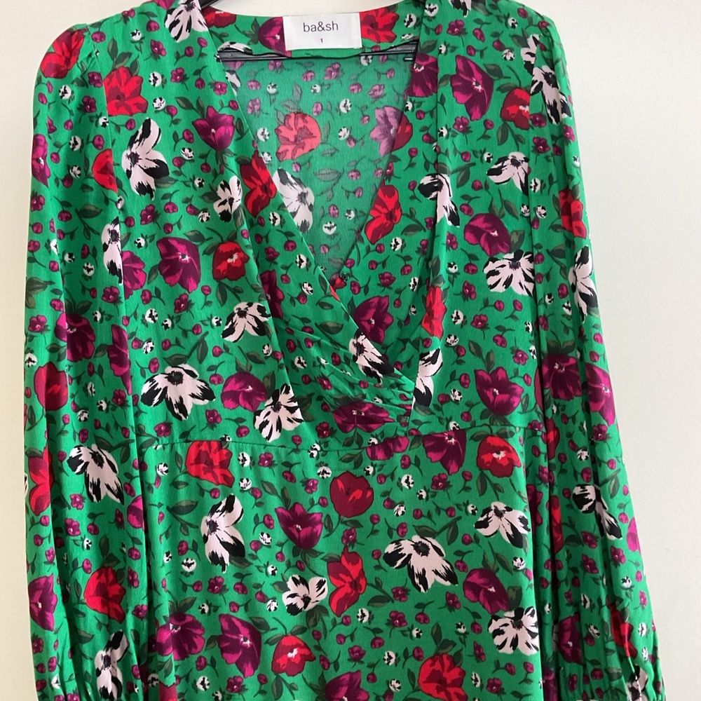 ba&sh Green Floral High Low Dress